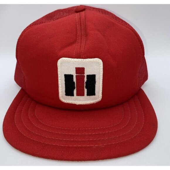 Vintage IH International Harvester Patch Logo Trucker Hat Cap SnapBack Red - Picture 10 of 11